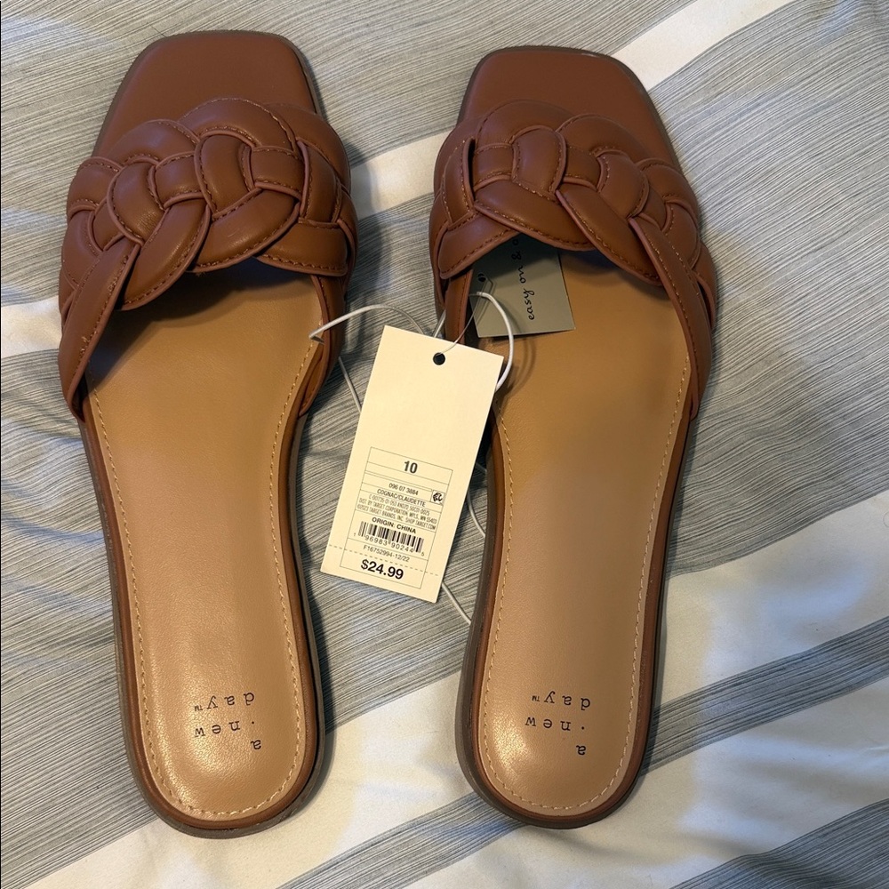 a new day Tan Braided Slide Sandals